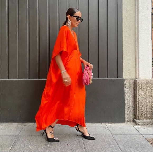 Zara | Dresses | Zara Satin Effect Tunic Dress Orange S | Poshmark